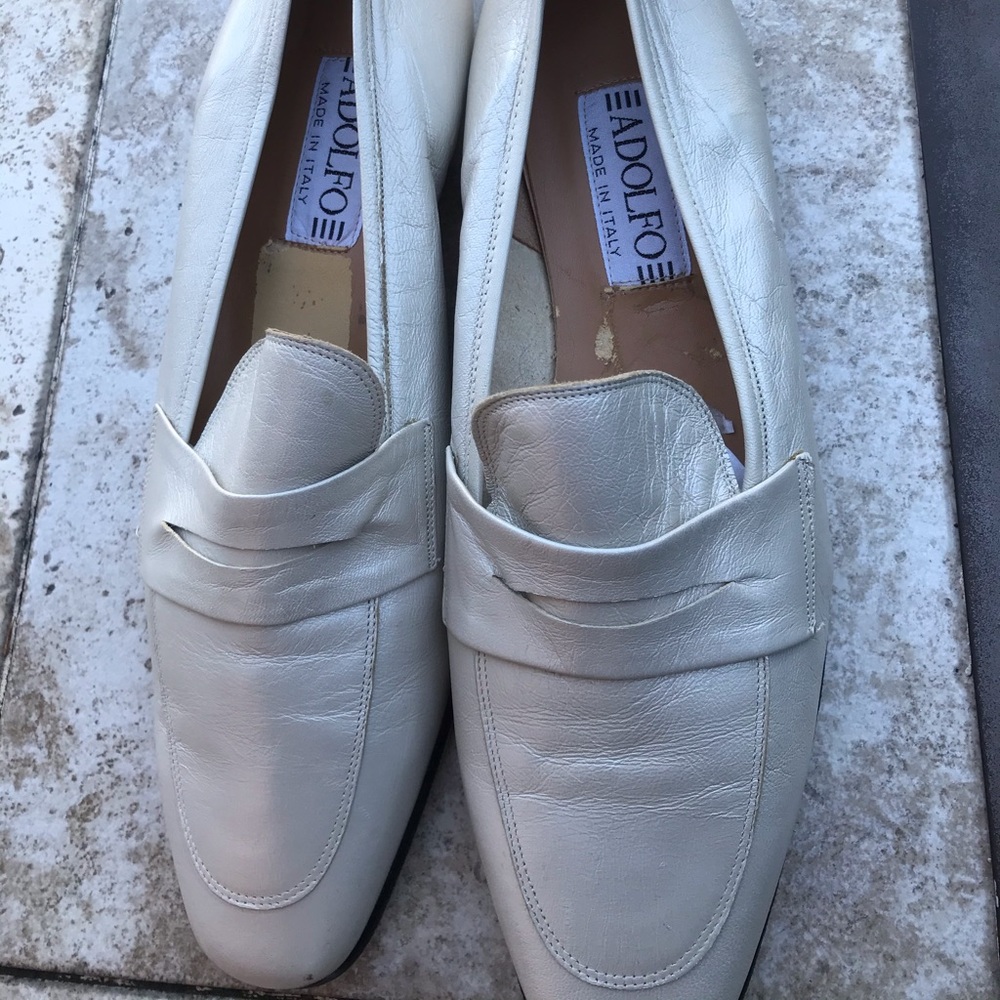 Adolfo Off-white leather loafers made in Italy